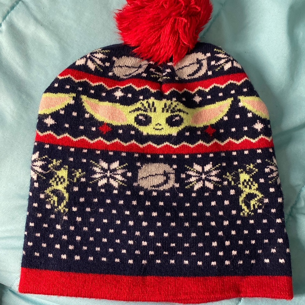 Kids' Navy and Red Beanie with Character Design - Picture 1 of 3